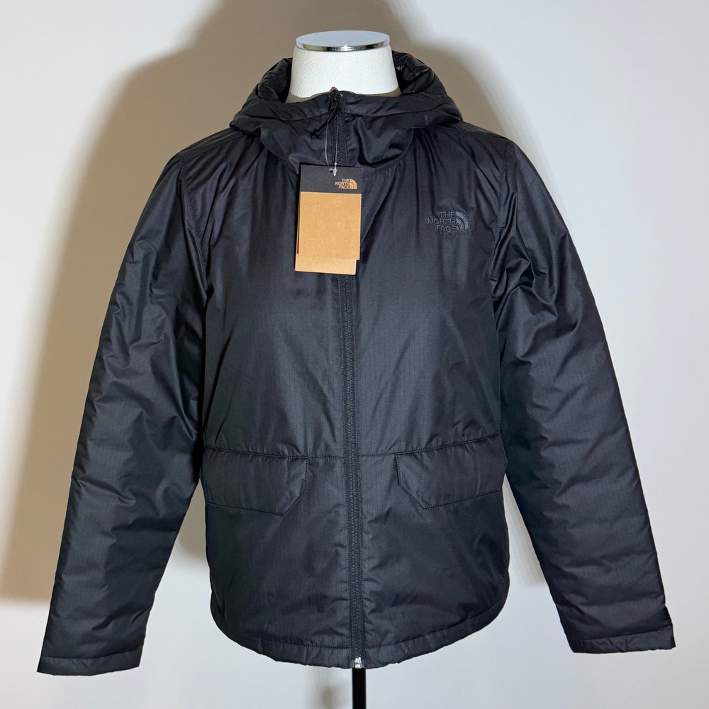 The North Face Womens Auburn Hooded Puffer Jacket Coat Black Sz Medium Gorpcore